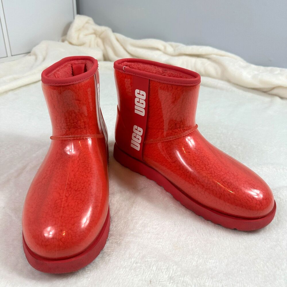 UGG Classic Clear Mini Boot Women Size 11 Red Waterproof Shearling Lined 1113190